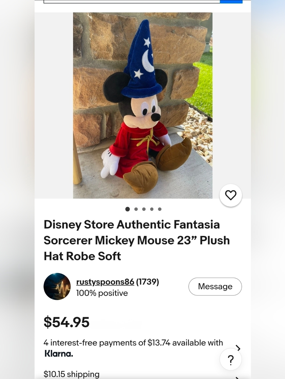 Disney Store Authentic Fantasia Sorcerer Mickey Mouse 23” Plush Hat Robe Soft - Picture 12 of 12